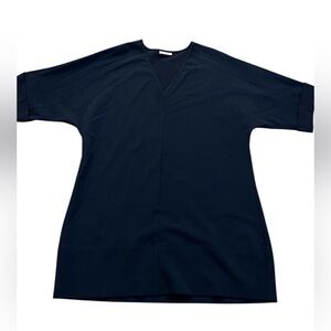 Thayer v neck navy blue shirt sleeve shift dress